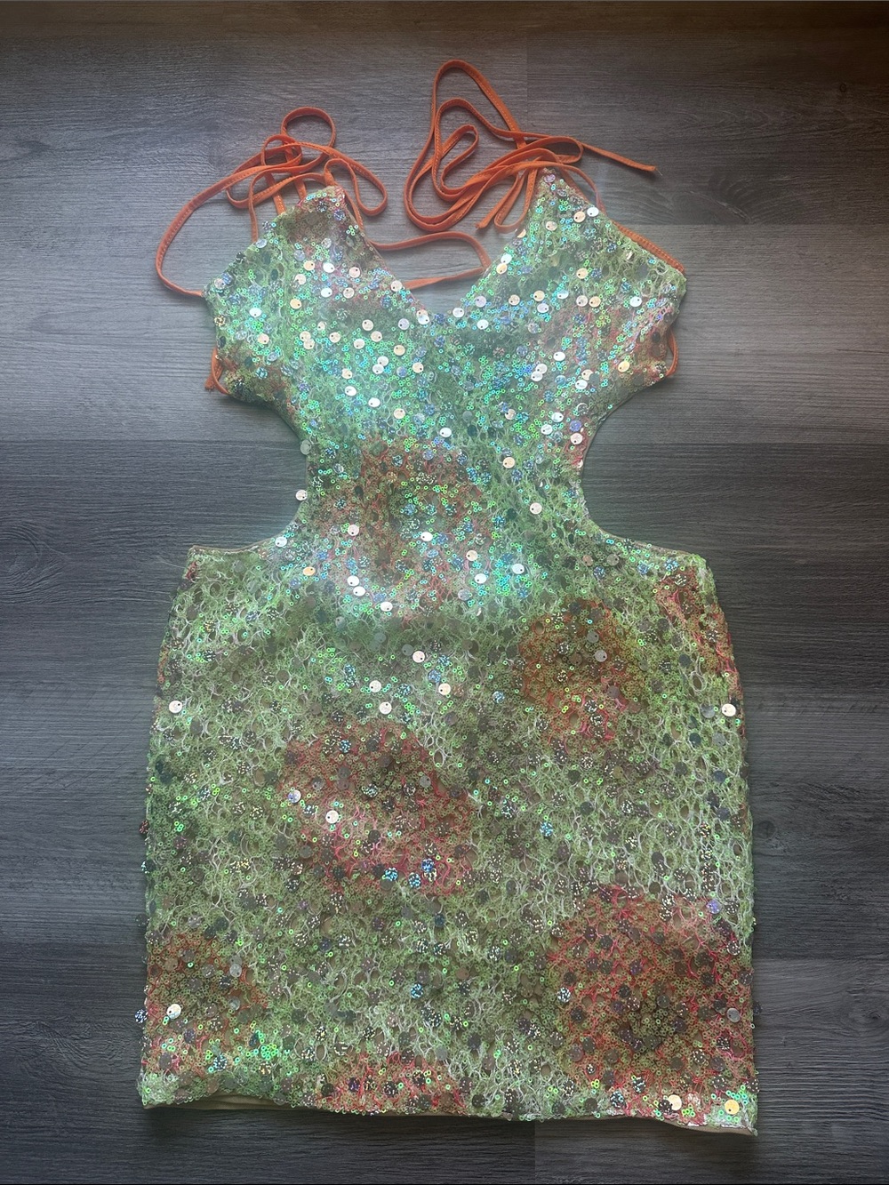 Shein Green Sequin Halter Mini Dress Size Medium nwot